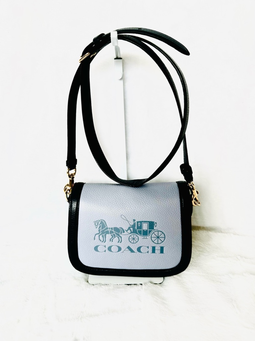 Coach Two-Tone Light Blue and Black Pebbled Crossbody
